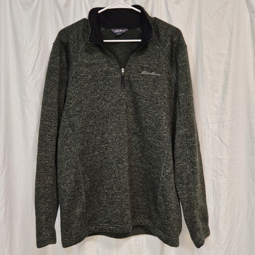 Eddie Bauer Men’s 1/4 Zip Fleece Pullover Green Heather Size L